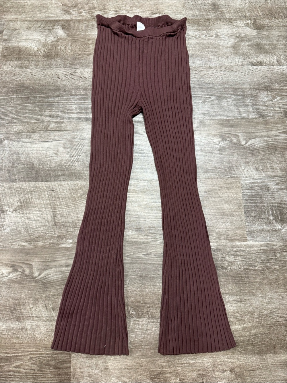 Open Edit by Nordstrom Brown Ribbed High Waist Flare Leggings Size Large